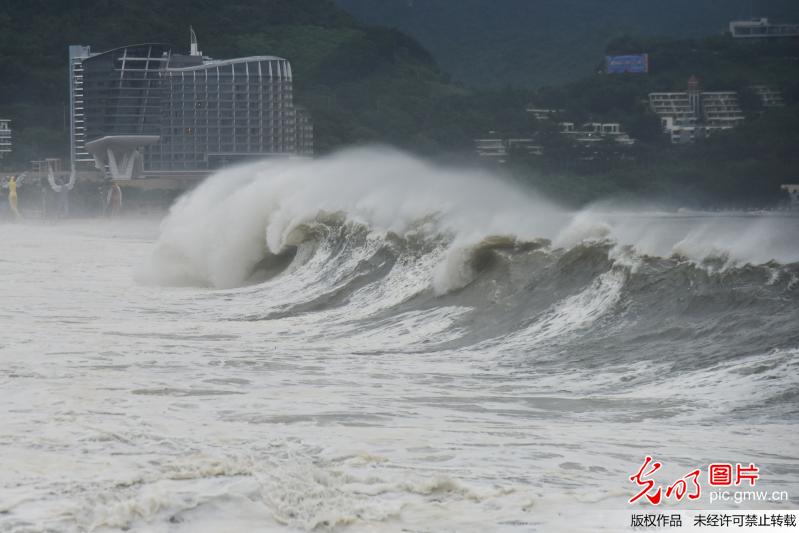 台风天鸽来袭 深圳海边掀巨浪(1)