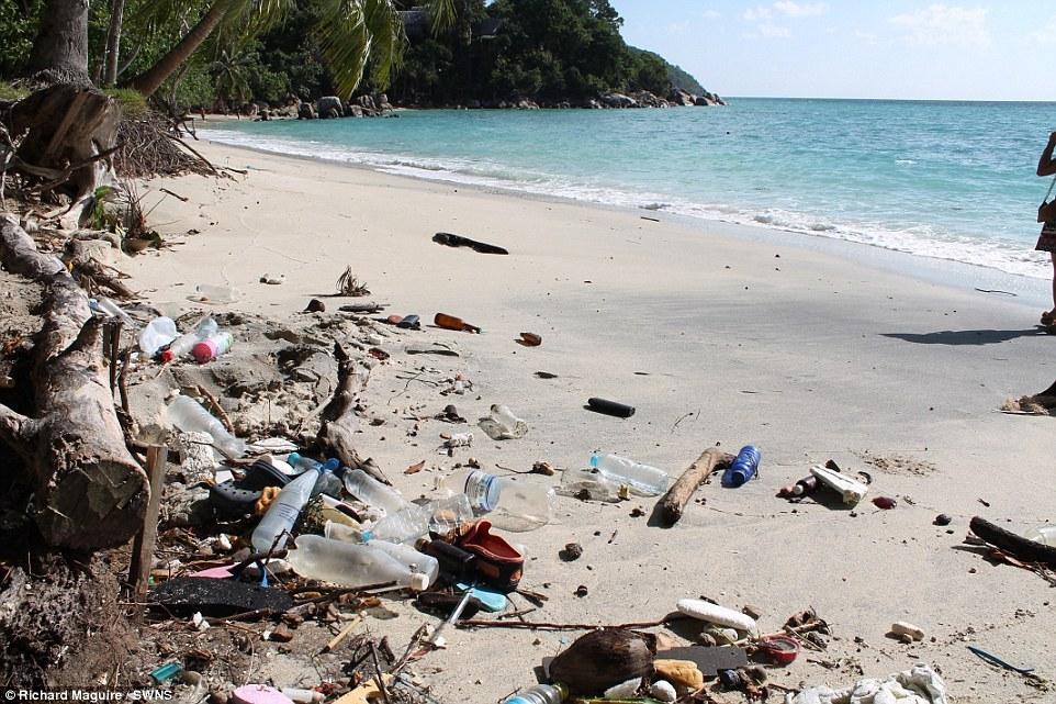 夫妇去泰国海岛度假 不料全是垃圾