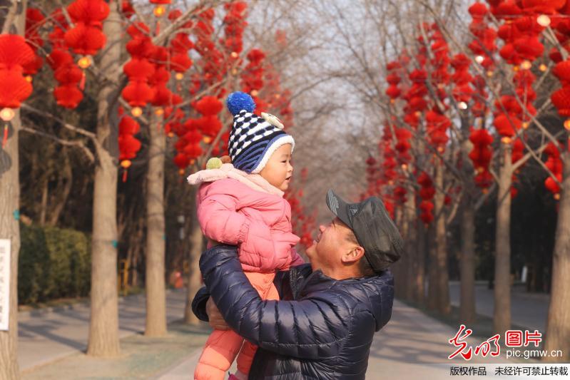 北京地坛公园开始庙会景观布置