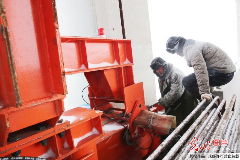 沪通长江大桥一标段雪中结束主体工程施工
