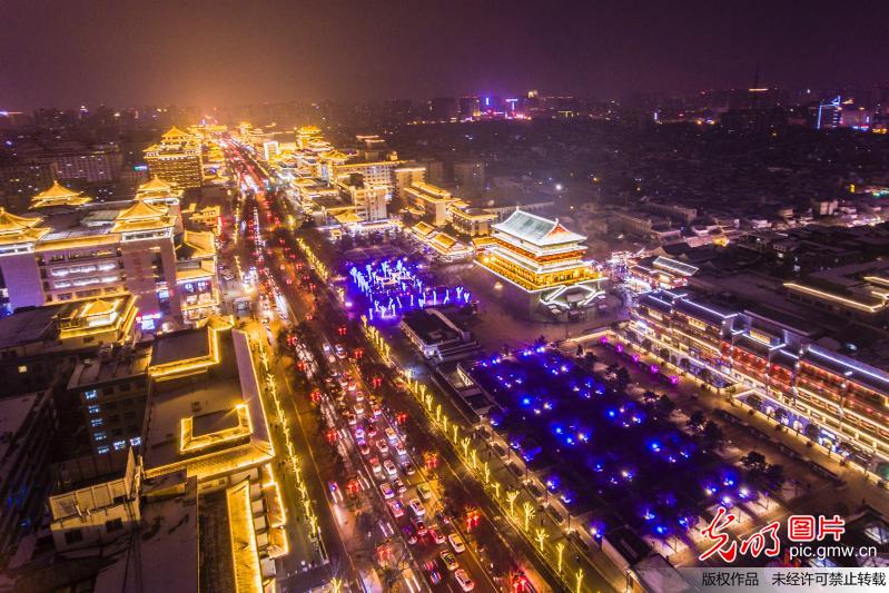 陕西西安钟楼夜景如画