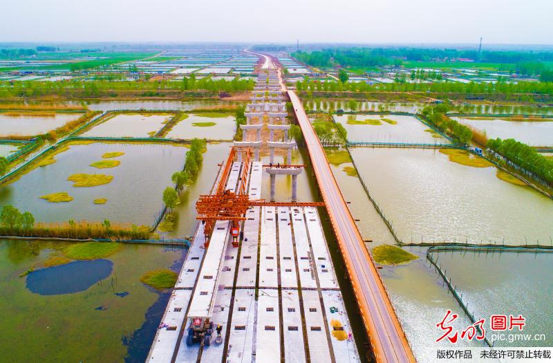 江苏泗洪：330省道溧河洼特大桥及接线工程全面提速