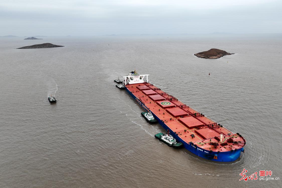 超三百艘四十万吨巨轮靠泊舟山鼠浪湖码头
