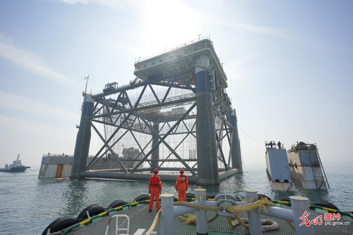 大型深远海智能网箱平台成功安装