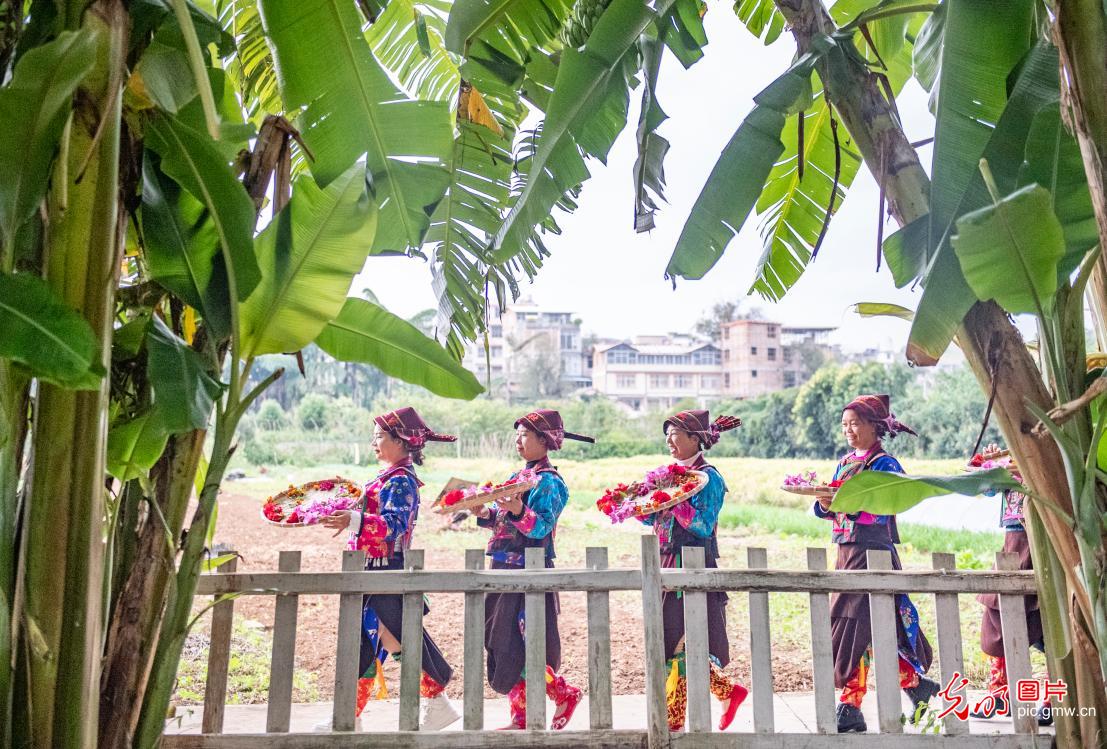 载歌载舞欢庆牛戴花节